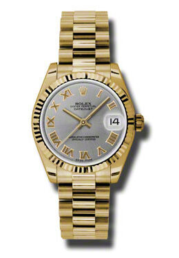 Rolex Lady-Datejust 31 Gray Dial 18K Yellow Gold President Automatic Ladies Watch #178278GRP - Watches of America