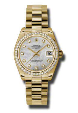 Rolex Lady-Datejust 31 Mother Of Pearl Dial 18K Yellow Gold President Automatic Ladies Watch #178288MDP - Watches of America