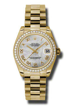 Rolex Lady-Datejust 31 Mother Of Pearl Dial 18K Yellow Gold President Automatic Ladies Watch #178288MRP - Watches of America