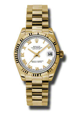 Rolex Lady-Datejust 31 White Dial 18K Yellow Gold President Automatic Ladies Watch #178278WRP - Watches of America