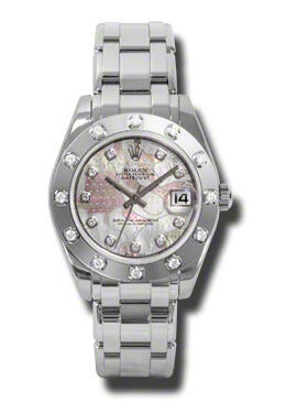 Rolex Lady-Datejust Pearlmaster Gold Dust Dream Mother Of Pearl Diamond Dial 18K White Gold Automatic Ladies Watch #81319GDDPM - Watches of America