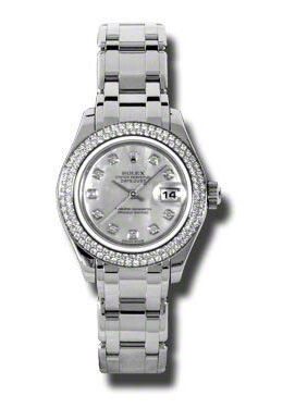 Rolex Lady-Datejust Pearlmaster Mother Of Pearl Diamond Dial 18K White Gold Automatic Ladies Watch #80339MDPM - Watches of America