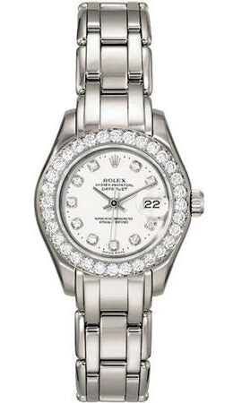 Rolex Lady-Datejust Pearlmaster White Diamond Dial 18K White Gold Automatic Ladies Watch 80299WDPM#80299PM - Watches of America
