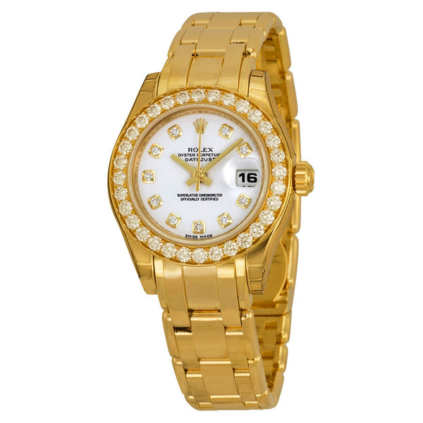 Rolex Lady-Datejust Pearlmaster White Diamond Dial 18K Yellow Gold Automatic Ladies Watch WDPM#80298 - Watches of America