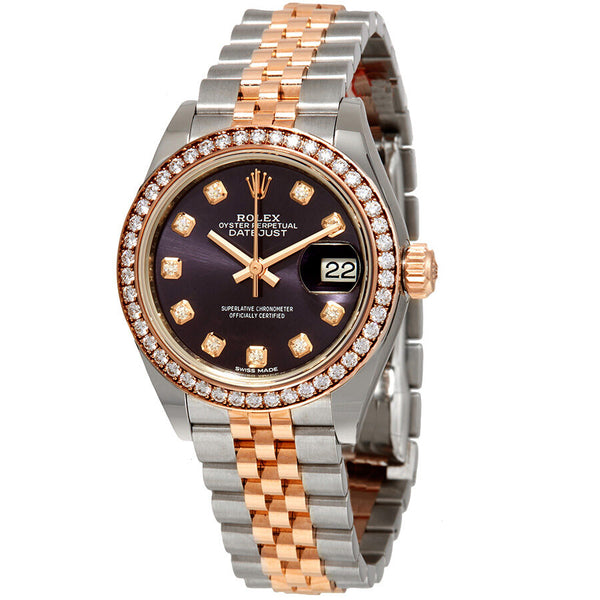 Rolex Lady Datejust Purple Diamond Dial Ladies Steel and 18kt Everose Gold Jubile Watch #279381PUDJ - Watches of America