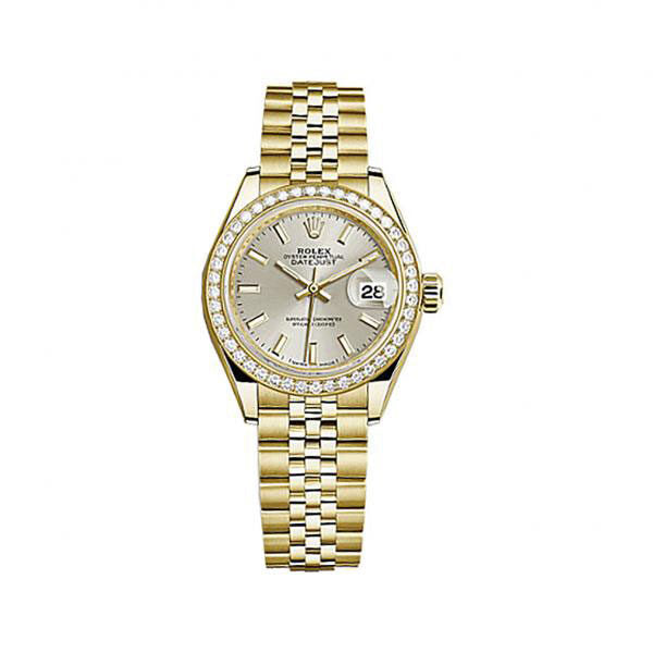 Rolex Lady-Datejust Silver Dial 18 Carat Yellow Gold Jubilee Watch #279138SSJ - Watches of America