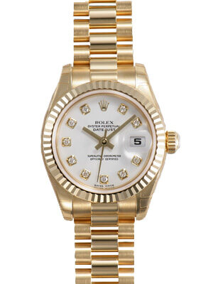 Rolex Lady-Datejust 26 White Dial 18K Yellow Gold President Automatic Ladies Watch #179178WDP - Watches of America