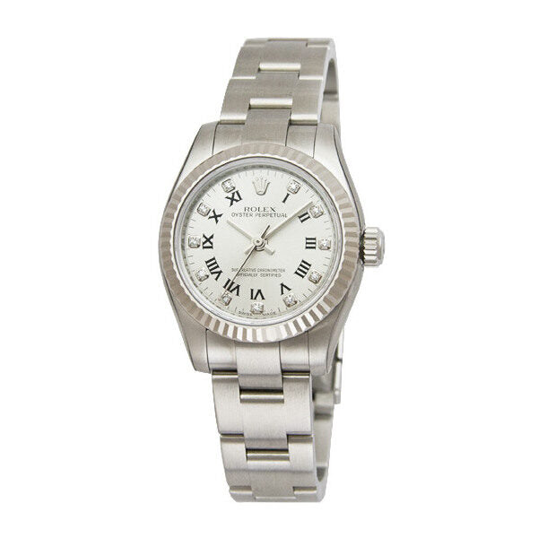 Rolex Lady Oyster Perpetual 26 Silver With 11 Diamonds Dial Stainless Steel Oyster Bracelet Automatic Watch #176234SRDO - Watches of America