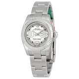 Rolex Lady Oyster Perpetual Silver Maxi Dial Fluted 18k White Gold Bezel Ladies Watch #176234SMAXI - Watches of America