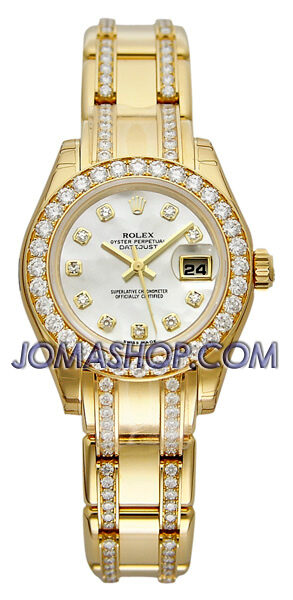 Rolex Lady-Datejust Pearlmaster Mother of Pearl Dial 18K Yellow Gold Diamond Watch #80298.74948MDDO - Watches of America
