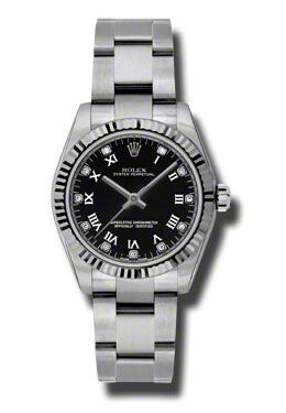 Rolex Oyster Perpetual 31 mm Black Dial Stainless Steel Bracelet Automatic Unisex Watch 177234BKRDO#177234BKDO - Watches of America