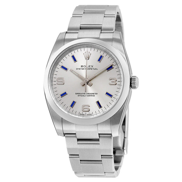 Rolex Oyster Perpetual 34 Silver Dial Stainless Steel Bracelet Automatic Men's Watch #114200SABLSO - Watches of America