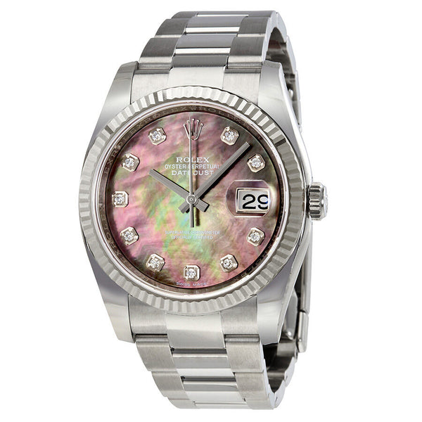 Rolex Oyster Perpetual 36 mm Black Mother of Pearl Dial Stainless Steel Bracelet Automatic Ladies Watch #116234BKMDO - Watches of America