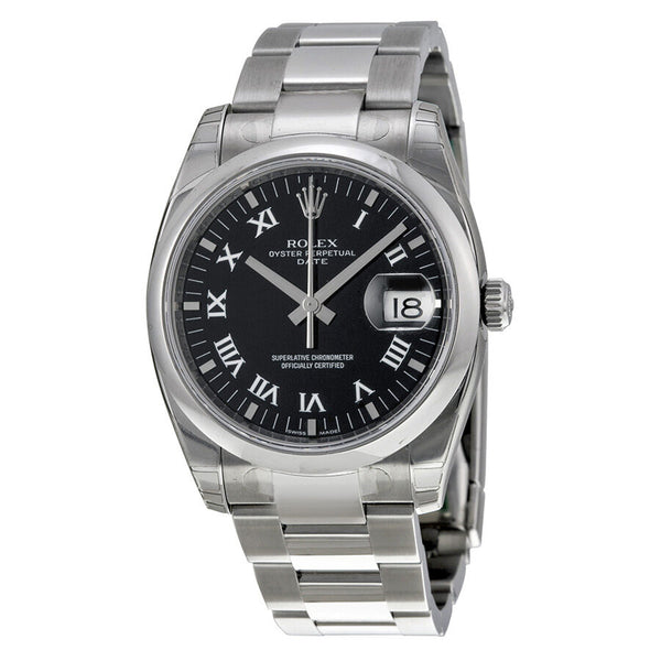 Rolex Oyster Perpetual Date 34 Black Dial Stainless Steel Bracelet Automatic Men's Watch #115200BKRO - Watches of America