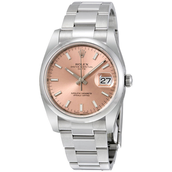 Rolex Oyster Perpetual Date 34 Pink Dial Stainless Steel Bracelet Automatic Unisex Watch #115200PSO - Watches of America
