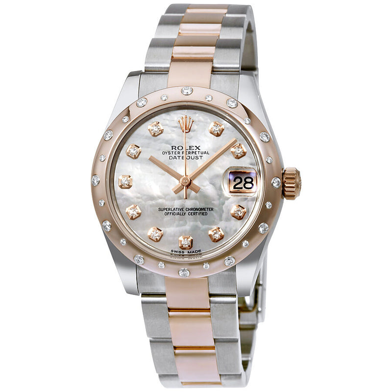 Rolex Oyster Perpetual Datejust 31 White Mother Of Pearl Dial Stainless Steel and 18K Everose Gold Bracelet Automatic Ladies Watch #178341MDO - Watches of America