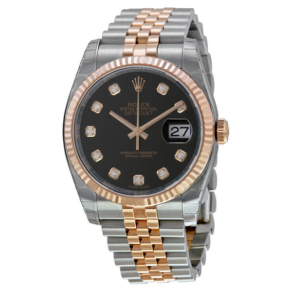 Rolex Oyster Perpetual Datejust 36 Black Dial Stainless Steel and 18K Everose Gold Jubilee Bracelet Automatic Men's Watch #116231BKDJ - Watches of America