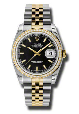 Rolex Oyster Perpetual Datejust 36 Black Dial Stainless Steel and 18K Yellow Gold Jubilee Bracelet Automatic Ladies Watch #116243BKSJ - Watches of America