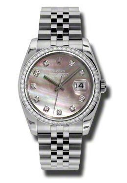 Rolex Oyster Perpetual Datejust 36 Black Mother of Pearl Dial Stainless Steel Jubilee Bracelet Automatic Ladies Watch #116244BKMDJ - Watches of America