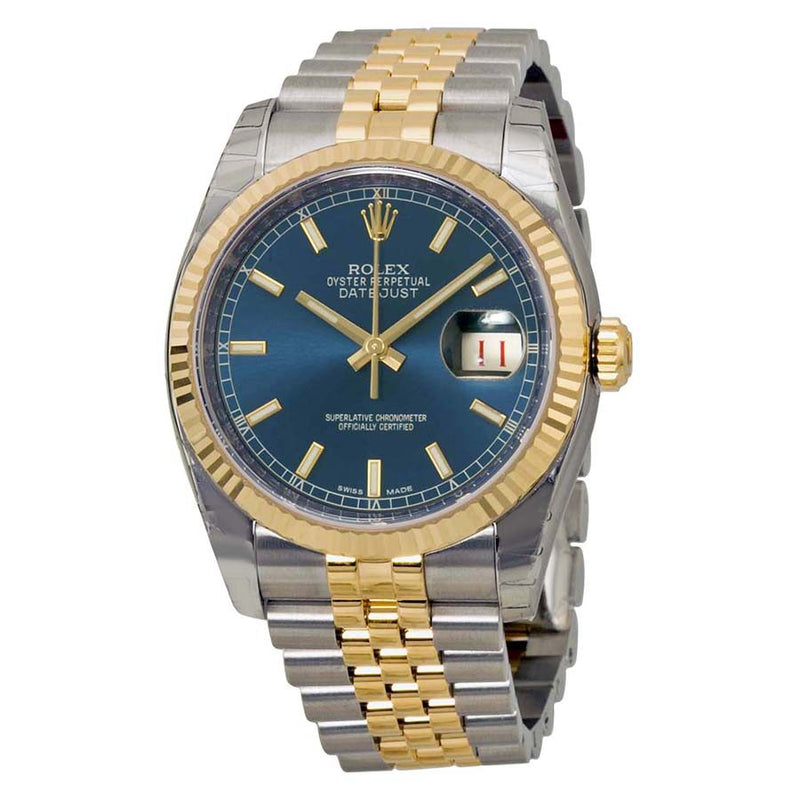 Rolex Oyster Perpetual Datejust 36 Blue Dial Stainless Steel and 18K Yellow Gold Jubilee Bracelet Automatic Men's Watch #116233BLSJ - Watches of America