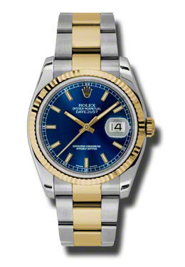 Rolex Oyster Perpetual Datejust 36 Blue Dial Stainless Steel and 18K Yellow Gold Bracelet Automatic Men's Watch #116233BLSO - Watches of America