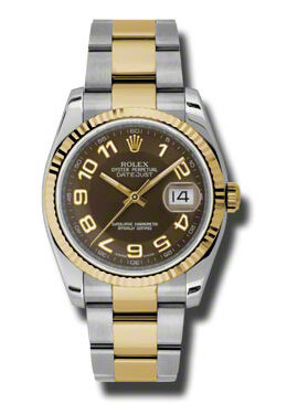 Rolex Oyster Perpetual Datejust 36 Brown Dial Stainless Steel and 18K Yellow Gold Bracelet Automatic Men's Watch #116233BRAO - Watches of America