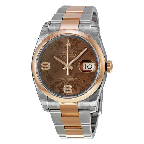 Rolex Oyster Perpetual Datejust 36 Brown Floral Dial Stainless Steel and 18K Everose Gold Bracelet Automatic Ladies Watch #116201BRFDAO - Watches of America