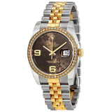 Rolex Oyster Perpetual Datejust 36 Brown Floral Dial Stainless Steel and 18K Yellow Gold Jubilee Bracelet Automatic Ladies Watch #116243BRFAJ - Watches of America