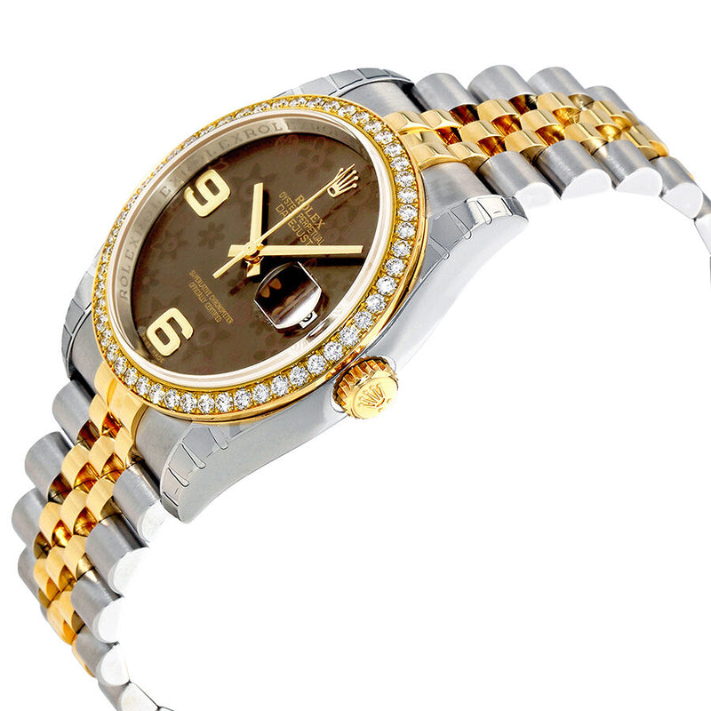 Rolex Oyster Perpetual Datejust 36 Brown Floral Dial Stainless Steel and 18K Yellow Gold Jubilee Bracelet Automatic Ladies Watch #116243BRFAJ - Watches of America #2