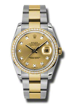 Rolex Oyster Perpetual Datejust 36 Champagne Dial Stainless Steel and 18K Yellow Gold Bracelet Automatic Ladies Watch #116243CDO - Watches of America