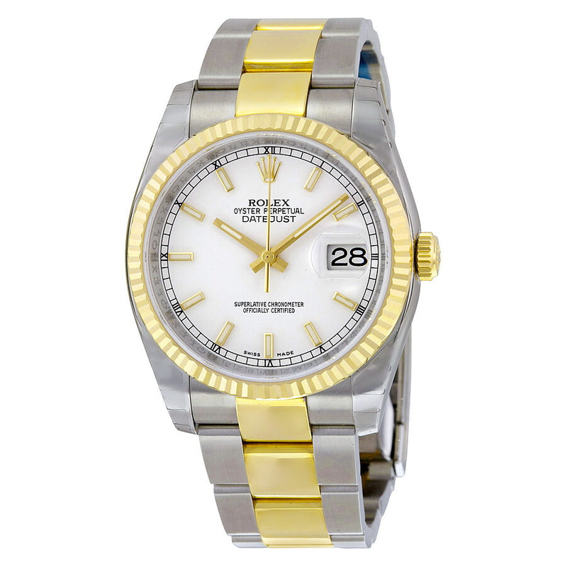 Rolex Oyster Perpetual Datejust 36 White Dial Stainless Steel and 18K Yellow Gold Bracelet Automatic Men's Watch #116233WSO - Watches of America