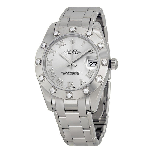 Rolex Oyster Perpetual Datejust Rhodium Dial 18k White Gold Pearlmaster Automatic Ladies Watch #81319RRO - Watches of America
