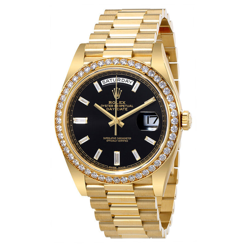 Rolex Oyster Perpetual Day Date Black Dial Automatic Men s 18 Carat Yellow Gold President Watch 228348BKDP Watches of America