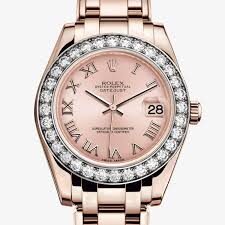 Rolex Pearlmaster 34 Automatic Diamond Pink Dial Ladies 18kt Everose Gold Watch #81285PKRPM - Watches of America