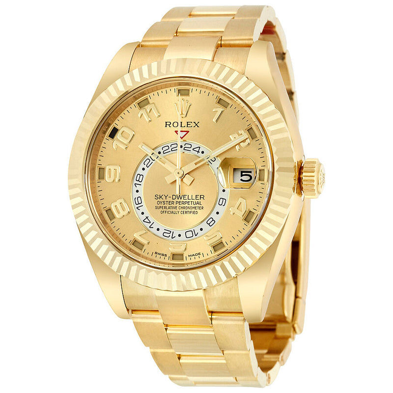 Rolex Sky Dweller Champagne Dial 18K Yellow Gold Oyster Bracelet Automatic Men's Watch #326938CAO - Watches of America