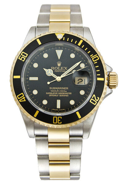 Rolex Submariner Black Dial Stainless steel and 18K Yellow Gold Oyster Bracelet Automatic Men's Watch SO#16613BK - Watches of America