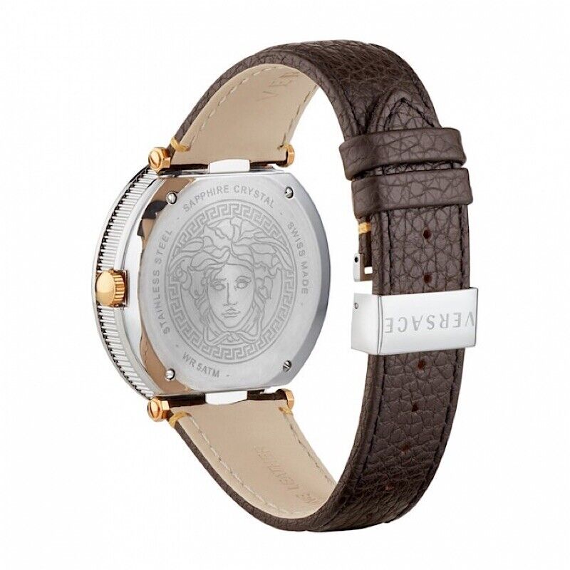 Versace V-Metal Icon Brown Leather Strap Men's Watch VQL010015 - Watches of America #3