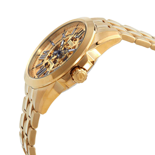 Bulova Shutton Automatic Gold Skeleton Dial Men's Watch 97A162