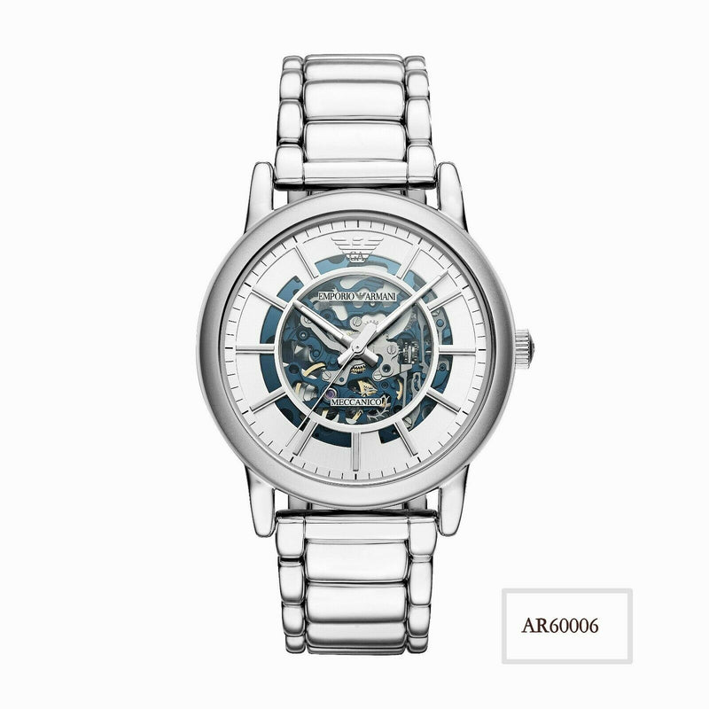 Emporio Armani AR60006 - Reloj automático para hombre, esfera esqueleto plateada