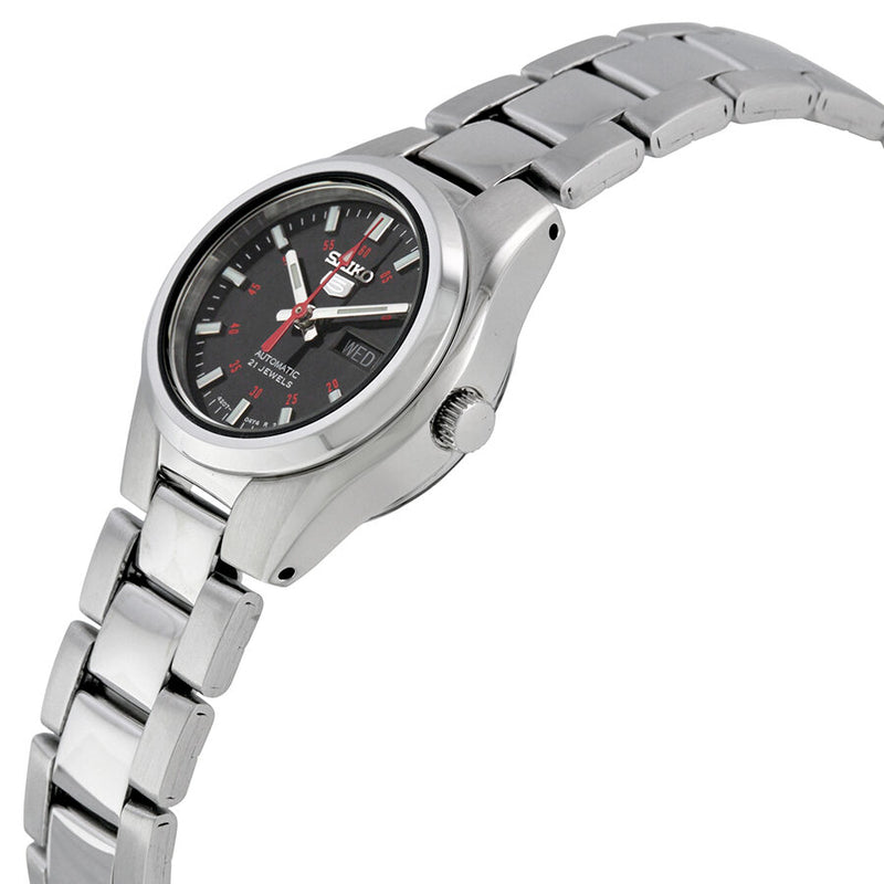 Seiko 5 Automatic Black Dial Stainless Steel Ladies Watch #SYMC27 - Watches of America #2