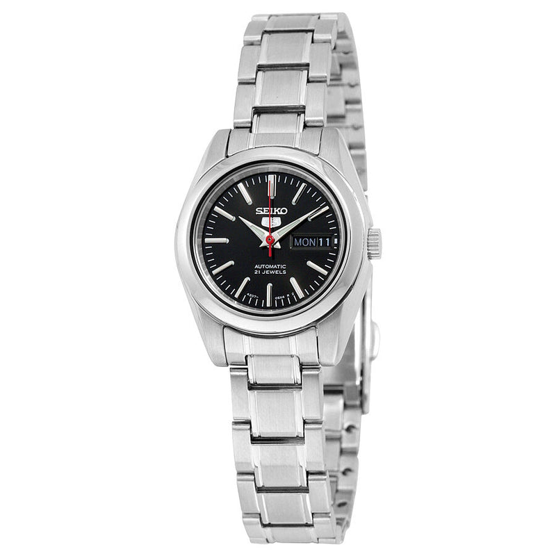 Seiko 5 Automatic Black Dial Stainless Steel Ladies Watch #SYMK17 - Watches of America