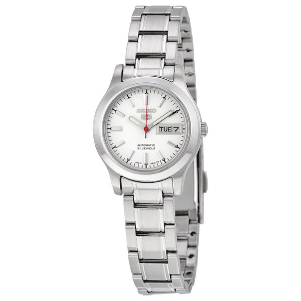 Seiko 5 Automatic Silver Dial Stainless Steel Ladies Watch #SYMD87 - Watches of America