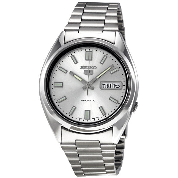 Seiko 5 Automatic Silver Dial Stainless Steel Men's Watch #SNXS73 - Watches of America