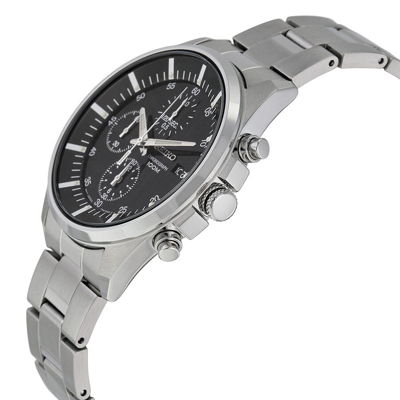 Seiko Chronograph Black Dial Stainless Steel Men's Watch #SNDC81 - Watches of America #2