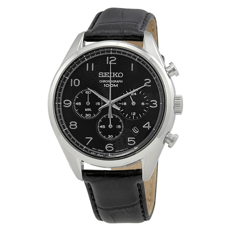 Seiko Chronograph Black Dial Black Leather Men's Watch #SSB231P1 - Watches of America