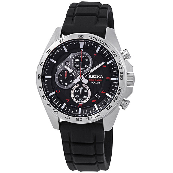 Seiko Chronograph Black Dial Black Rubber Men's Watch #SSB325P1 - Watches of America