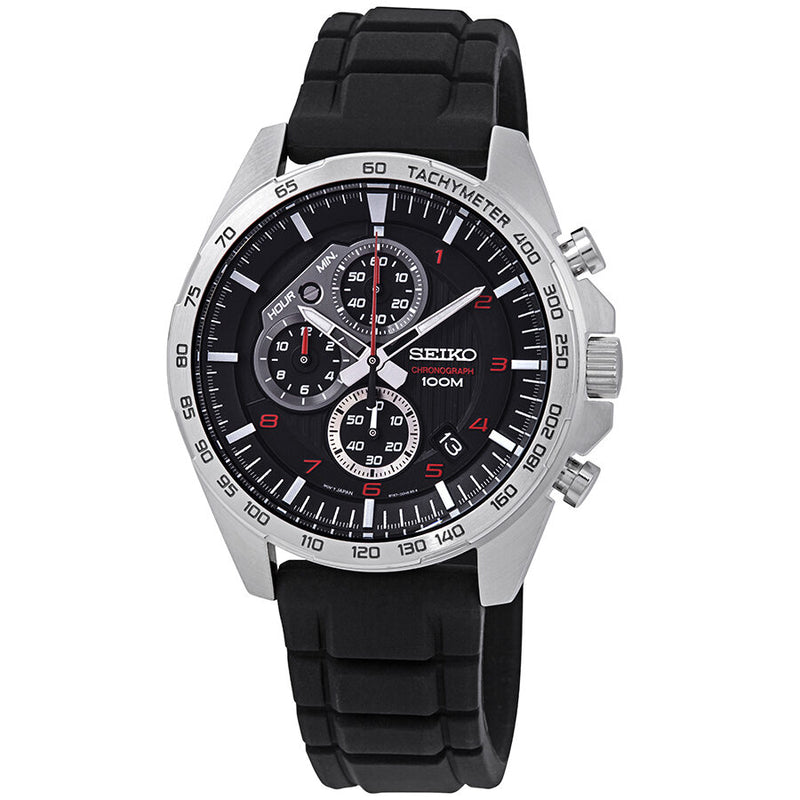Seiko Chronograph Black Dial Black Rubber Men's Watch #SSB325P1 - Watches of America