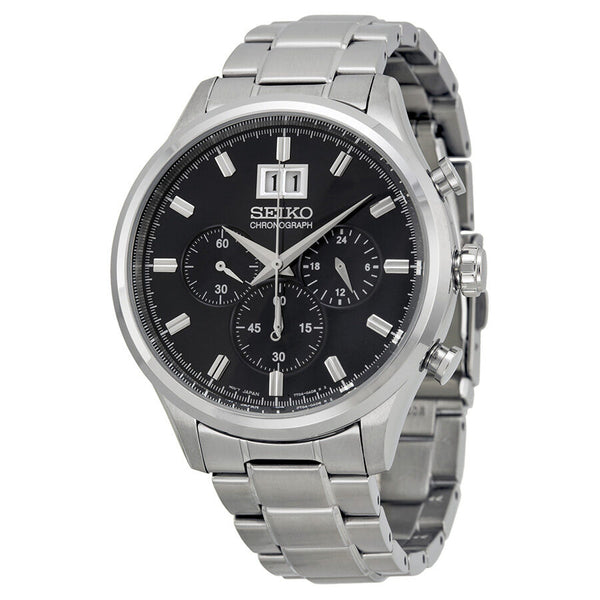 Seiko Chronograph Metallic Blue Dial Stainless Steel Men's Watch #SPC081 - Watches of America