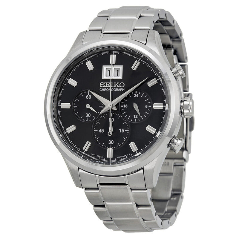 Seiko Chronograph Metallic Blue Dial Stainless Steel Men's Watch #SPC081 - Watches of America