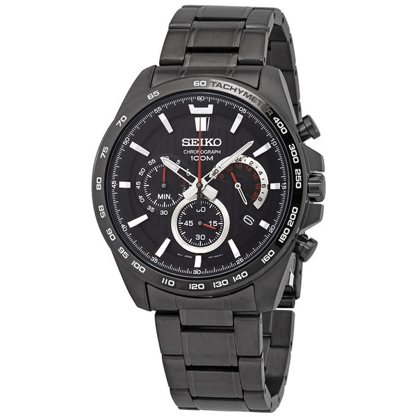 Seiko Chronograph Quartz Black Dial Black-plated Men's Watch #SSB311P1 - Watches of America